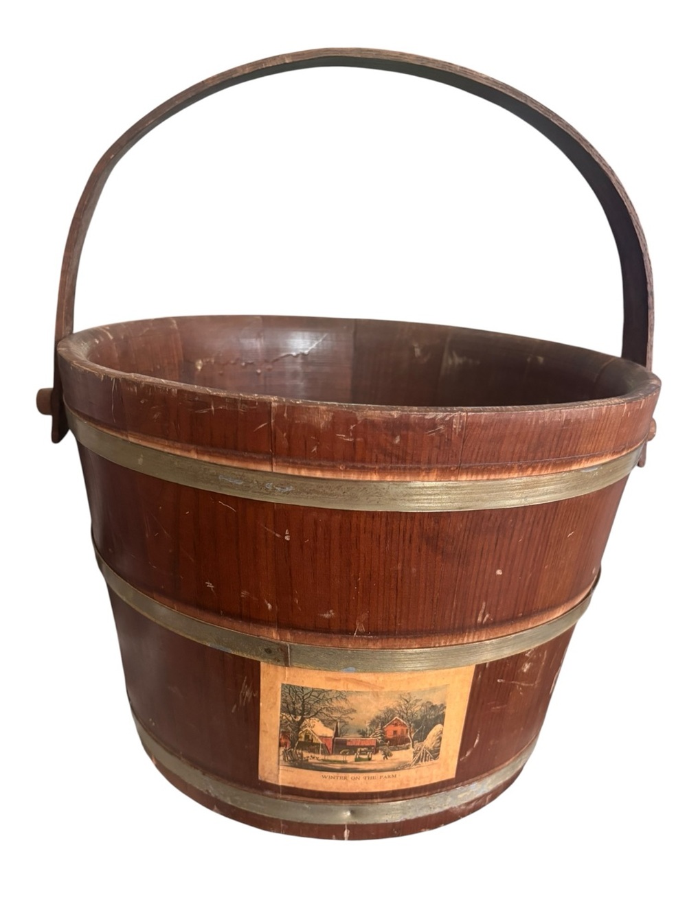 Vintage C.L. Lane Co Wooden Bucket Pail "Winter on the Farm" Primitive Farmhouse